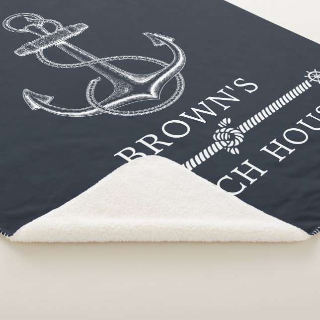 Nautical Anchor Family Name Beach or Lake House Sherpa Blanket (3/4)