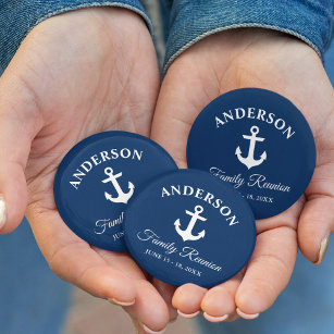 Nautical Anchor Family Reunion Navy Blue 2 Inch Round Button