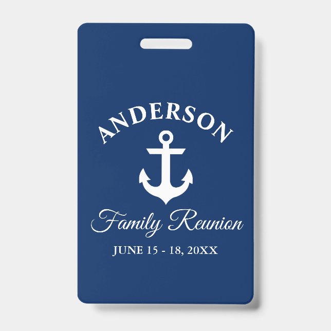 Nautical Anchor Family Reunion Navy Blue Badge (Front)