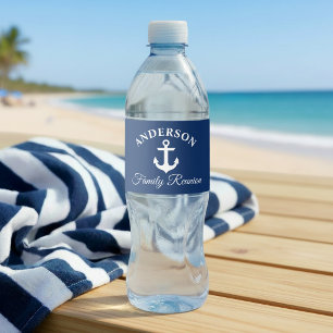Nautical Anchor Family Reunion Navy Blue Water Bottle Label