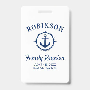 Nautical Anchor Family Reunion Navy Blue & White Badge
