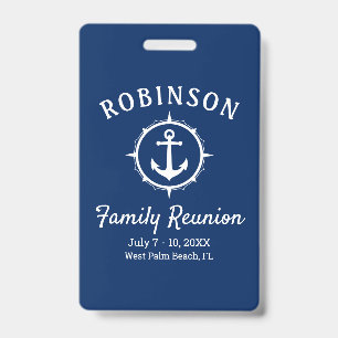 Nautical Anchor Family Reunion Navy Blue & White Badge
