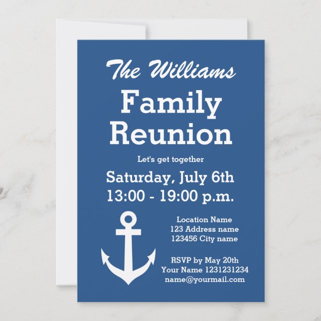 Nautical anchor family reunion party invitations (Front)