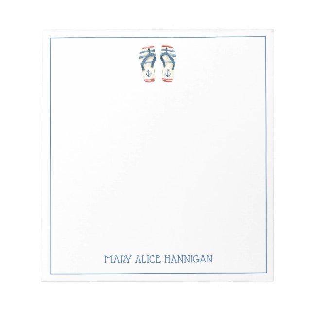 Nautical Anchor Flip Flops Personalized Notepad (Front)