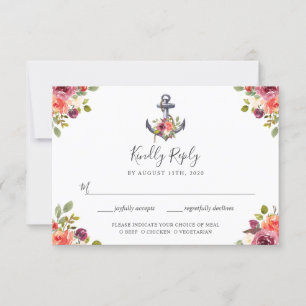 Nautical Anchor Floral RSVP with Meal Choice Card