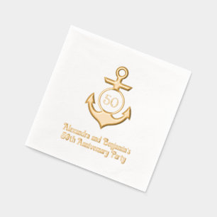 Nautical Anchor Frame #1 Anniversary Party Foil Napkins