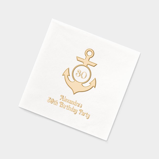 Nautical Anchor Frame #1 Birthday Party Foil Napkins (Left)