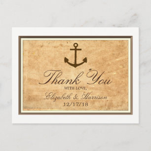 Nautical Anchor Framed Vintage Paper Thank You Postcard