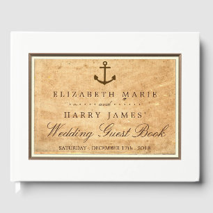 Nautical Anchor Framed Vintage Paper Wedding Guest Book
