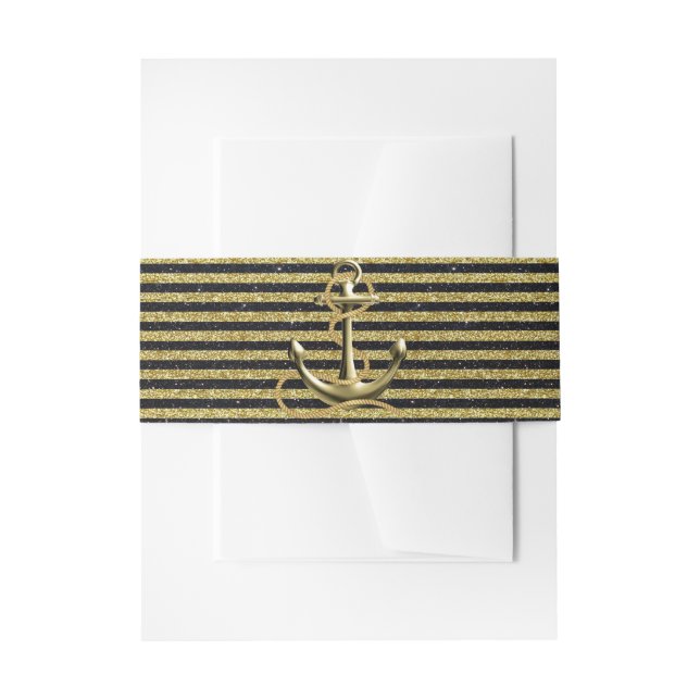 Nautical Anchor Gold Black Stripes Belly Bands Invitation Belly Band (Front Example)