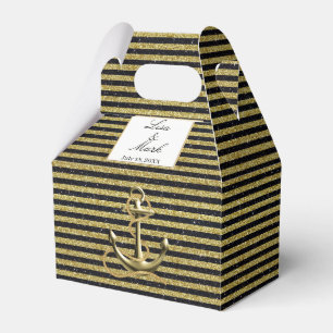 Nautical Anchor Gold Black Stripes Wedding Favor Box