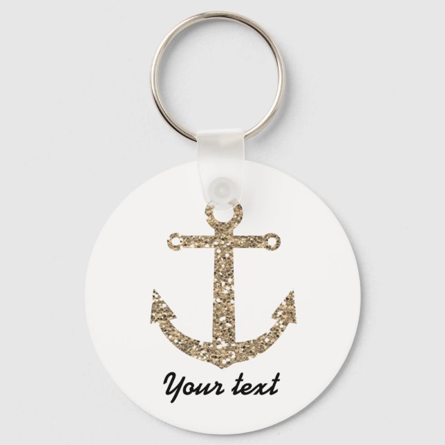 Nautical Anchor Gold Glitter Glam Keychain (Front)