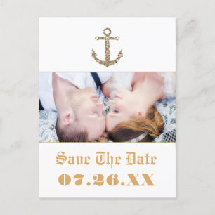 Nautical Anchor Gold Glitter Glam Photo Postcard