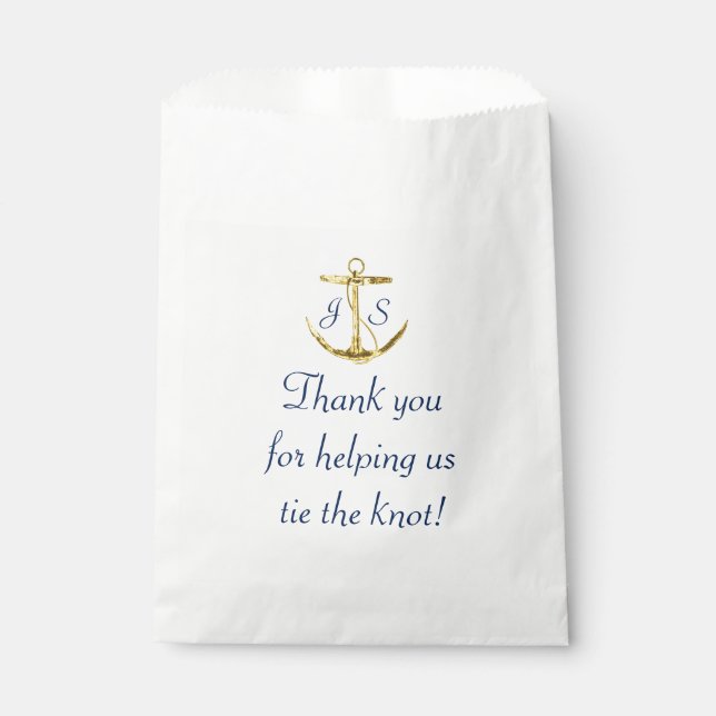 Nautical Anchor Gold Navy Blue Wedding Thank You Favour Bag (Front)