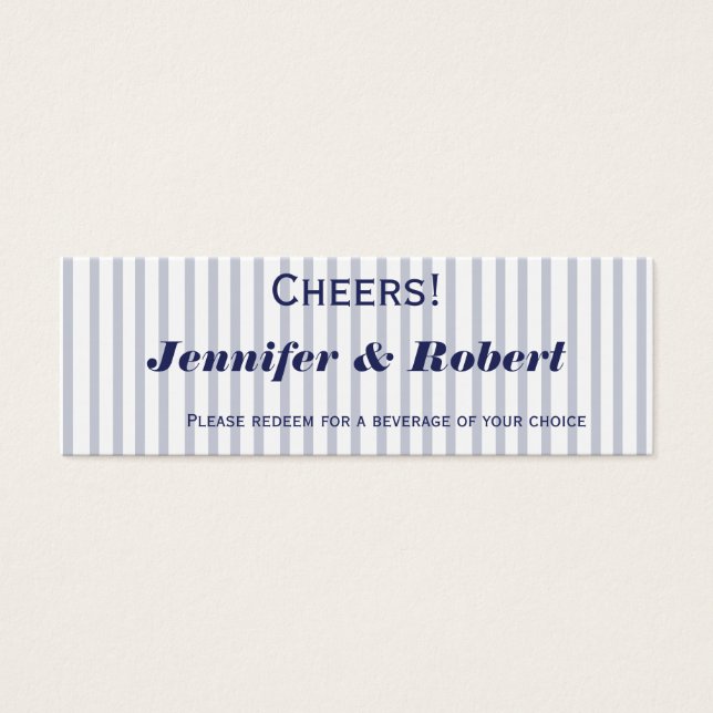 Nautical Anchor Grey Stripe Wedding Drink Tickets (Front)