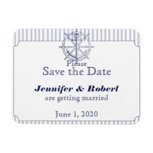 Nautical Anchor Grey Stripe Wedding Save the Date Magnet