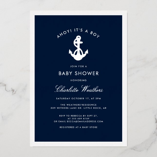 Nautical Anchor Hand-Lettered Baby Shower (Front)