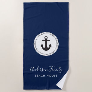 Nautical Anchor Handwritten Calligraphy Family Beach Towel