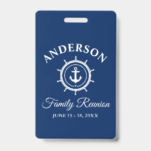 Nautical Anchor Helm Family Reunion Navy Blue Badge