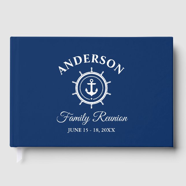 Nautical Anchor Helm Family Reunion Navy Blue Guest Book (Front)