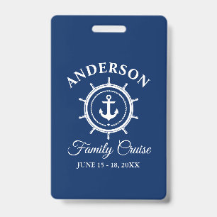 Nautical Anchor Helm Navy Blue Family Cruise Badge
