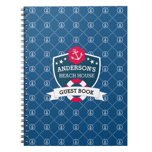 Nautical Anchor Icons Beach House Guest Book (Front)