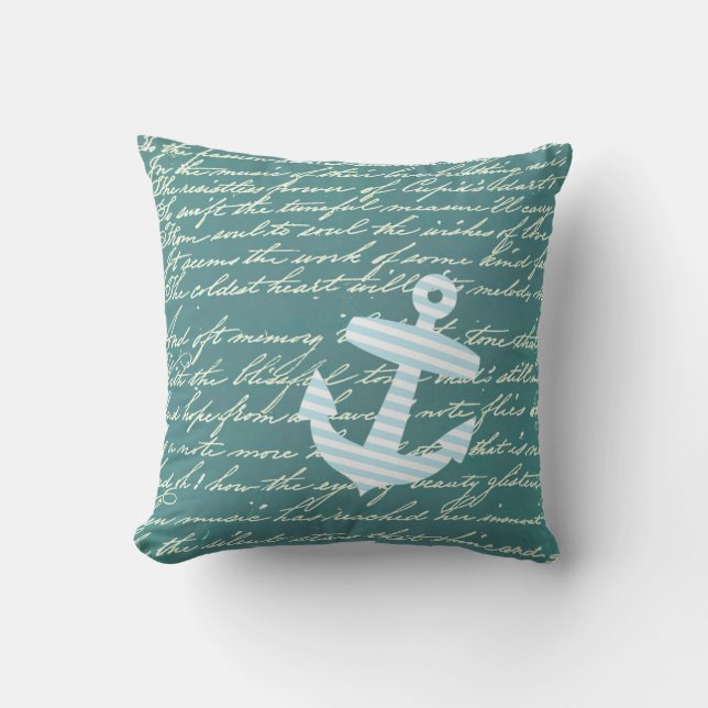 Nautical anchor in turquoise teal cushion / pillow (Front)