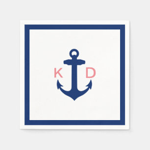 Nautical Anchor Initials Simple Border Wedding Napkin