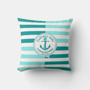 Nautical anchor/knot/custom name -Aqua Marine/navy Throw Pillow