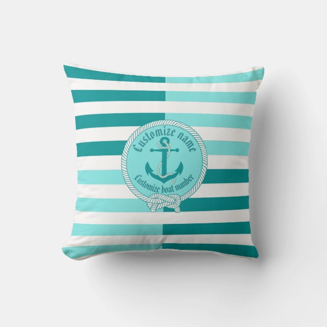 Nautical anchor/knot/Custom name/warm Aqua Maine Throw Pillow (Front)