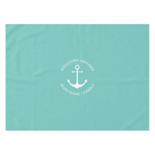 Nautical anchor light teal Custom Welcome Aboard Tablecloth