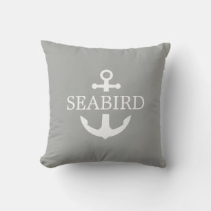 Nautical Anchor Logo. Grey Brown Boat Exterior. Outdoor Pillow