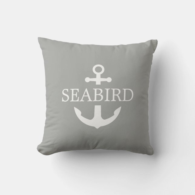 Nautical Anchor Logo. Grey Brown Boat Exterior. Outdoor Pillow (Front)
