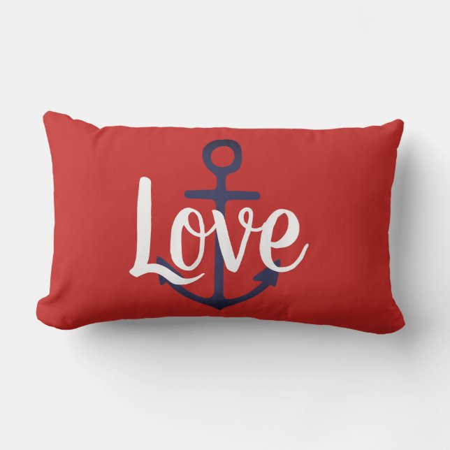 nautical ANCHOR + LOVE script lettering | Lumbar Pillow (Front)
