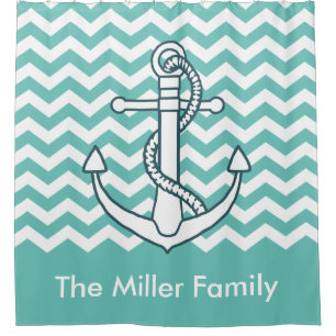 Nautical Anchor Mint Green Chevron Monogram Name