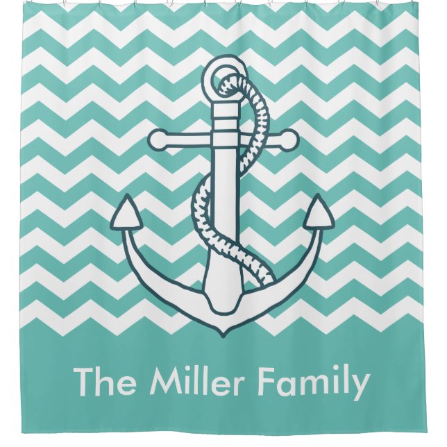 Nautical Anchor Mint Green Chevron Monogram Name (Front)