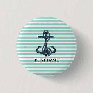 Nautical,Anchor,Mint Green Stripes 1 Inch Round Button