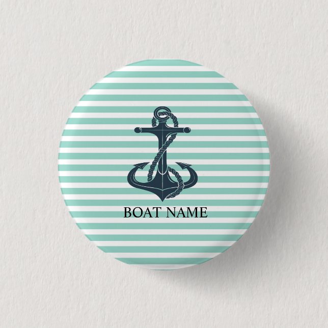 Nautical,Anchor,Mint Green Stripes 1 Inch Round Button (Front)