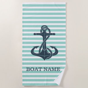 Nautical,Anchor,Mint Green Stripes Beach Towel