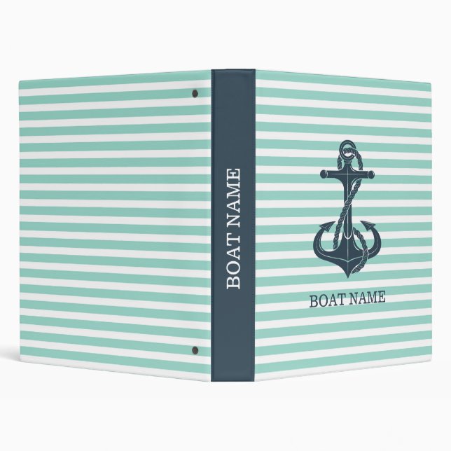 Nautical,Anchor,Mint Green Stripes Binder (Background)