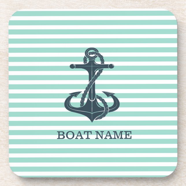 Nautical,Anchor,Mint Green Stripes Coaster (Front)