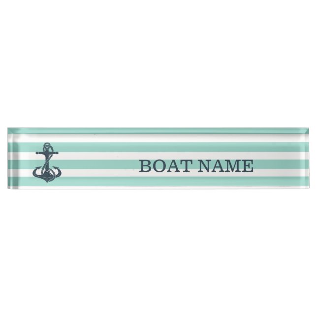 Nautical,Anchor,Mint Green Stripes Nameplate (Front)
