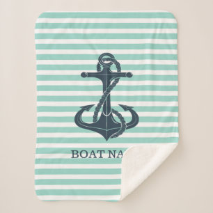 Nautical,Anchor,Mint Green Stripes Sherpa Blanket