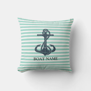 Nautical,Anchor,Mint Green Stripes Throw Pillow