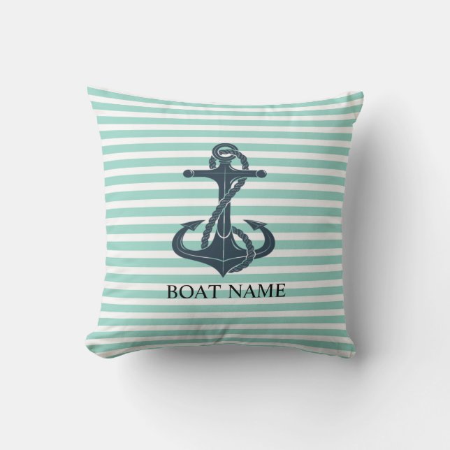 Nautical,Anchor,Mint Green Stripes Throw Pillow (Front)