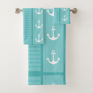Nautical Anchor Modern Abstract Stripe Bath Towel Set