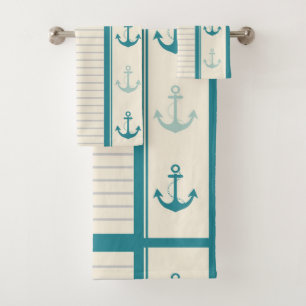 Nautical Anchor Modern Abstract Stripe Bath Towel Set