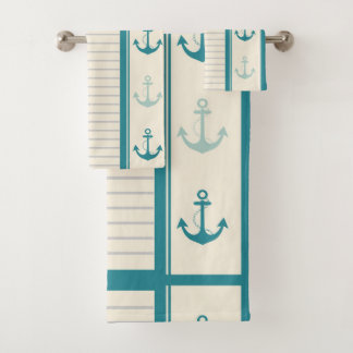 Nautical Anchor Modern Abstract Stripe Bath Towel Set