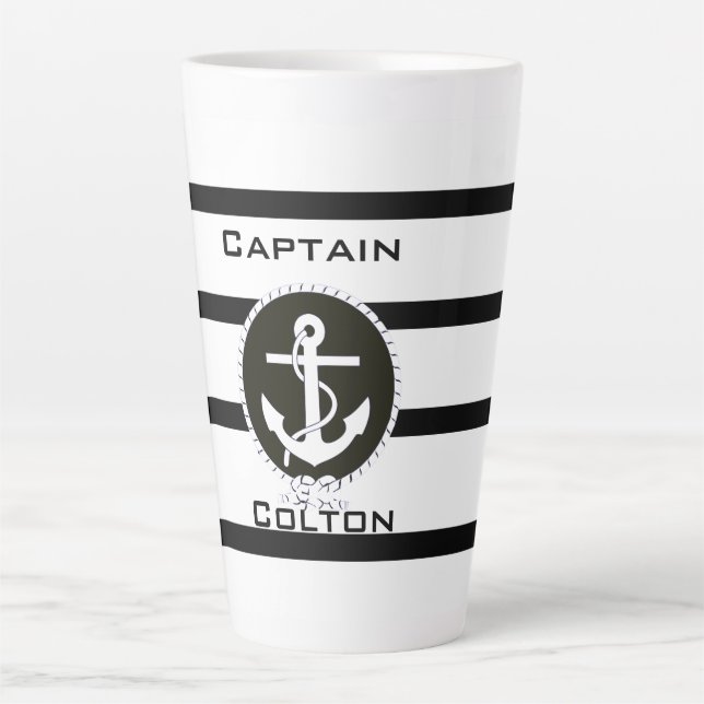 Nautical Anchor Monogram Latte Mug (Front)
