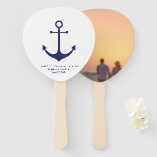 Nautical anchor monogram photo navy blue Wedding Hand Fan